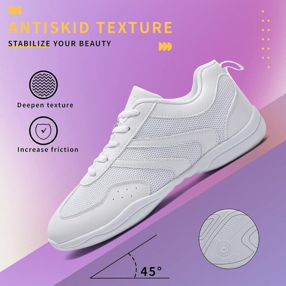 Women Girls Cheer Shoes Breathable Rubber Sole Lace-Up Athletic Flats - Picture 3 of 5